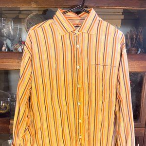 Bugatchi Uomo Orange multi-color striped button shirt. Size L